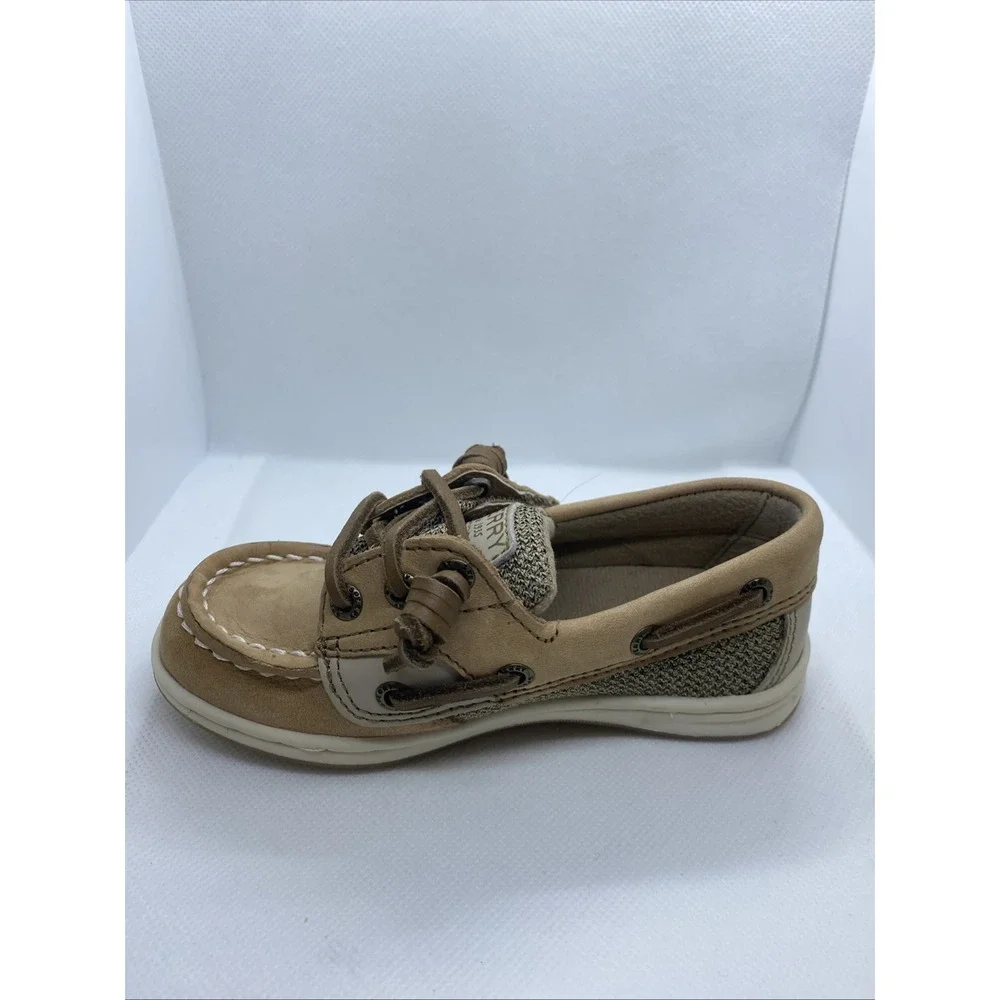 Sperry Top Sider Boat Shoes Girls Toddler Hook And Loop  8M Slip On Tan